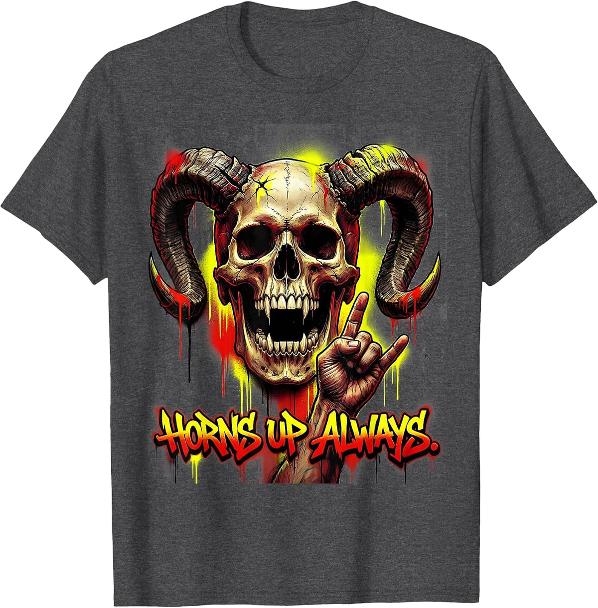 Horns Up Always Raunchy Rock Music Design T-Shirt - Dark Heather Grey