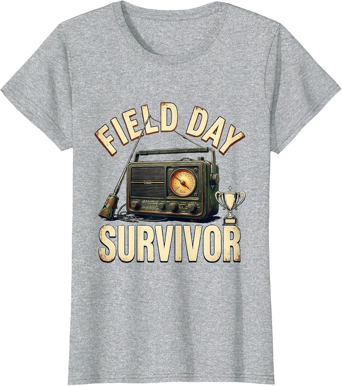 Field Day Survivor Vintage Ham Radio Design T-Shirt - Heather Grey