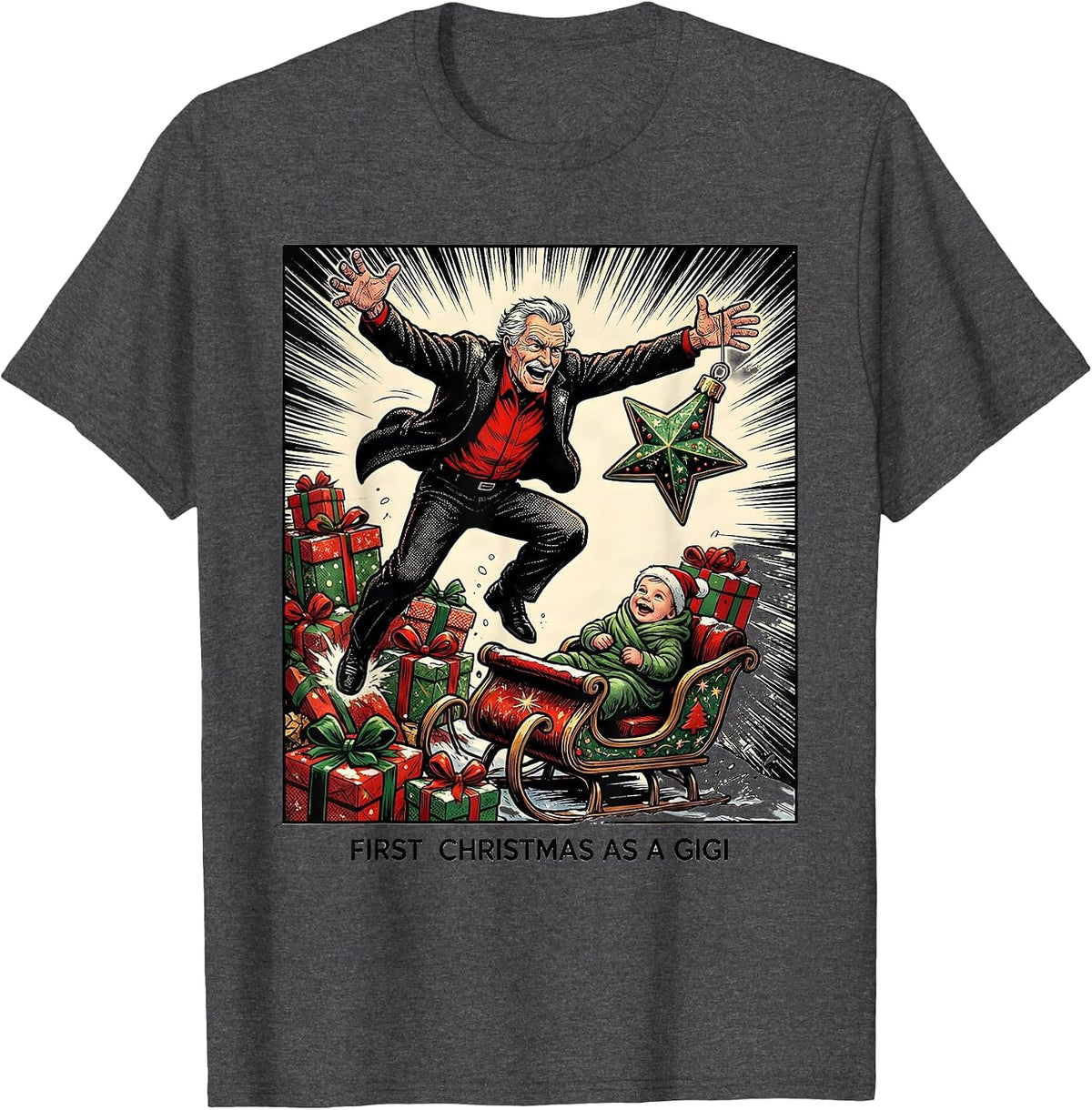 First Christmas As A Gigi Comic Book Family Matching T-Shirt - Dark Heather Grey