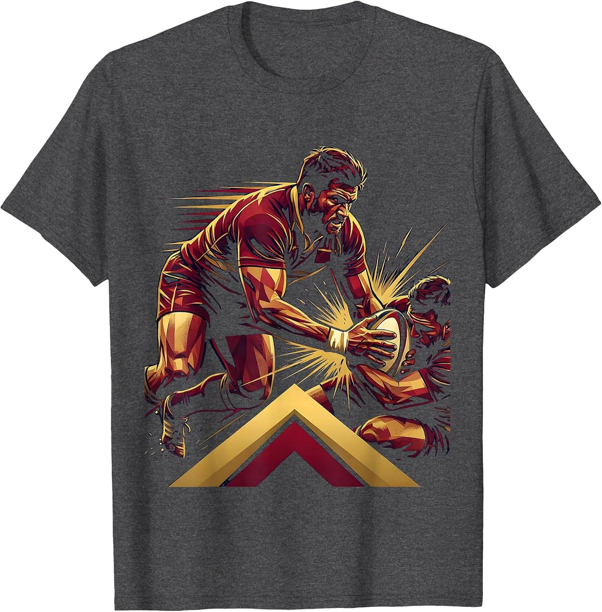 Rugby Player Breaking Tackle Graphic Tee T-Shirt - Dark Heather Grey