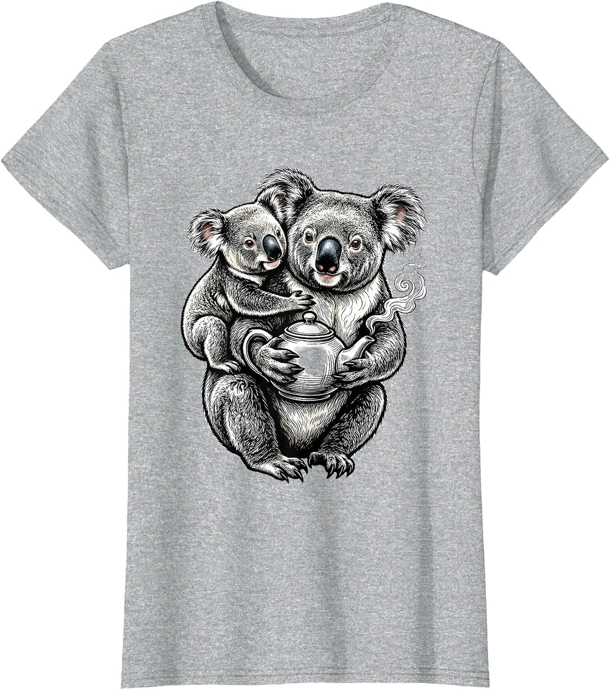 Koala Tea Piggyback Funny Animal Pun Gift T-Shirt - Heather Grey