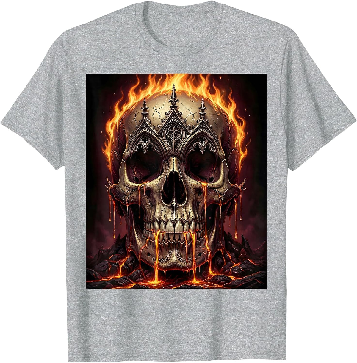 Men's Flaming Skull Molten Lava Graphic Design T-Shirt - Heather Grey