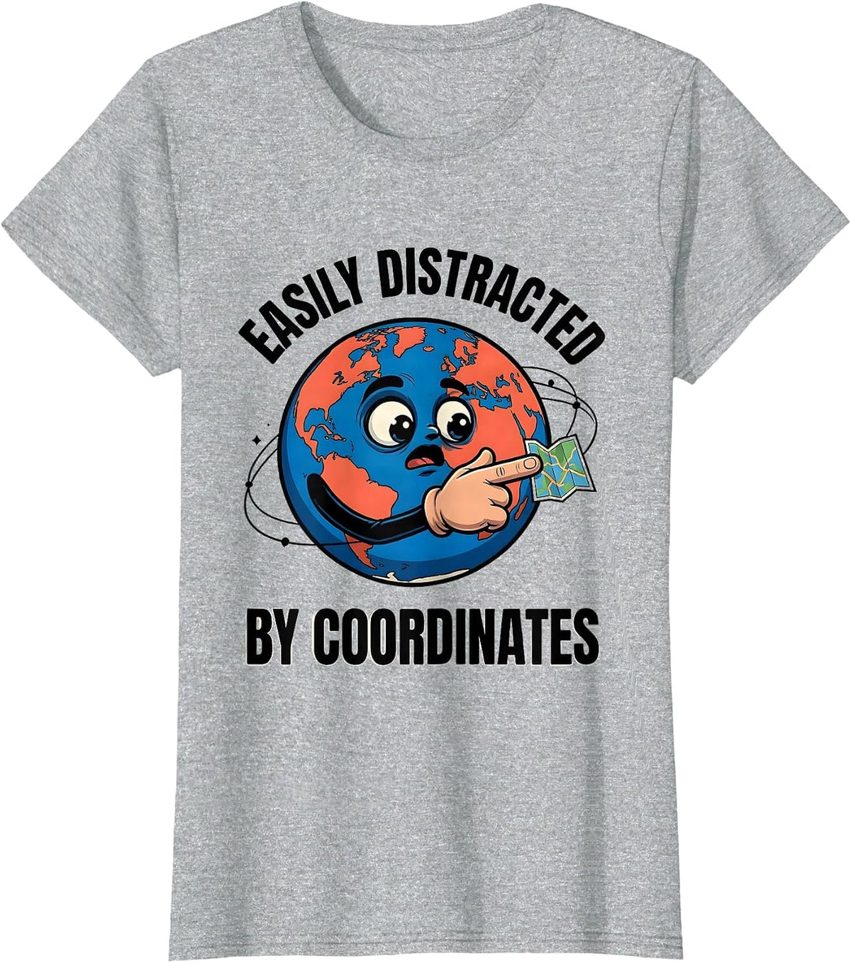 Easily Distracted By Coordinates Funny Geography Teacher T-Shirt - Heather Grey