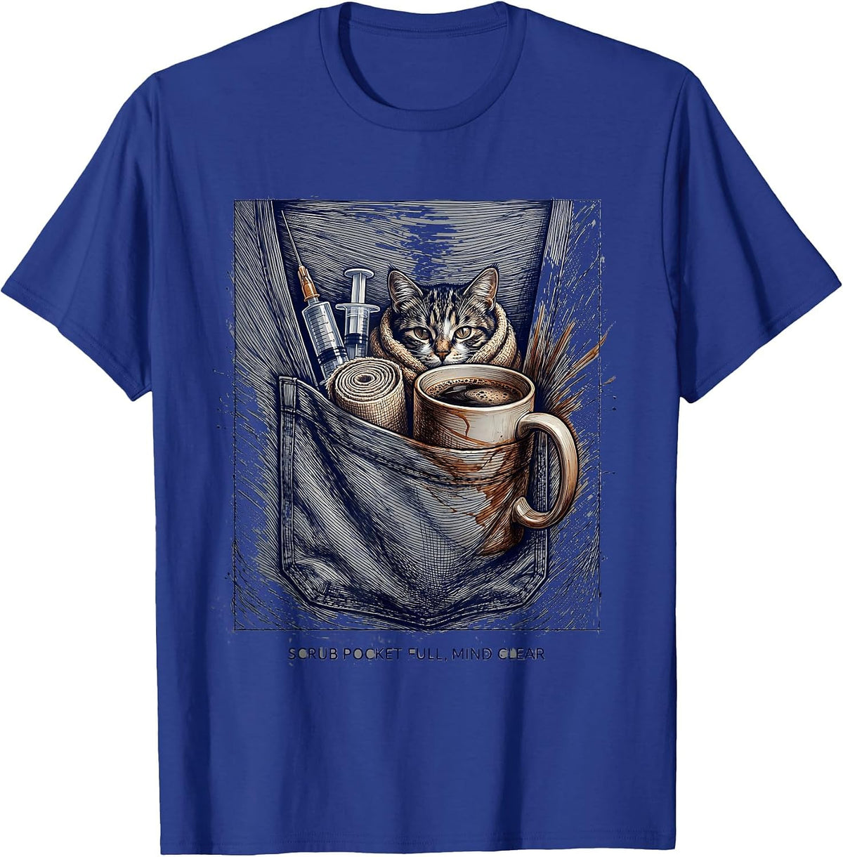 Scrub Pocket Full, Mind Clear Veterinary Technician Pet T-Shirt - Royal Blue
