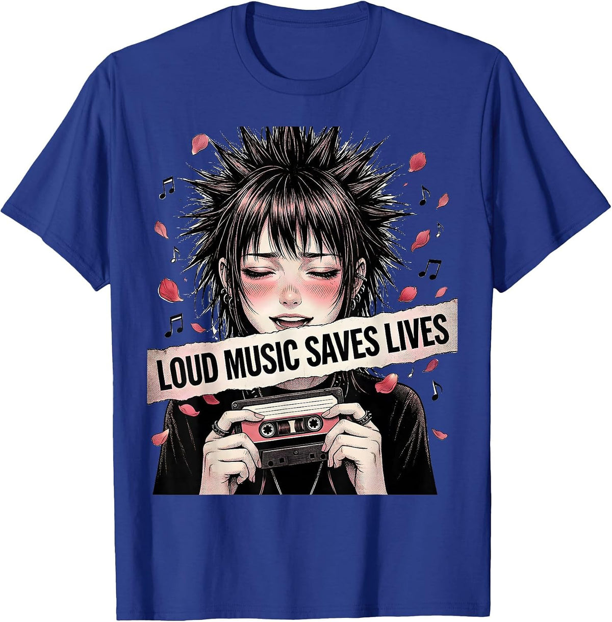 Loud Music Saves Lives Punk Rock Design T-Shirt - Royal Blue