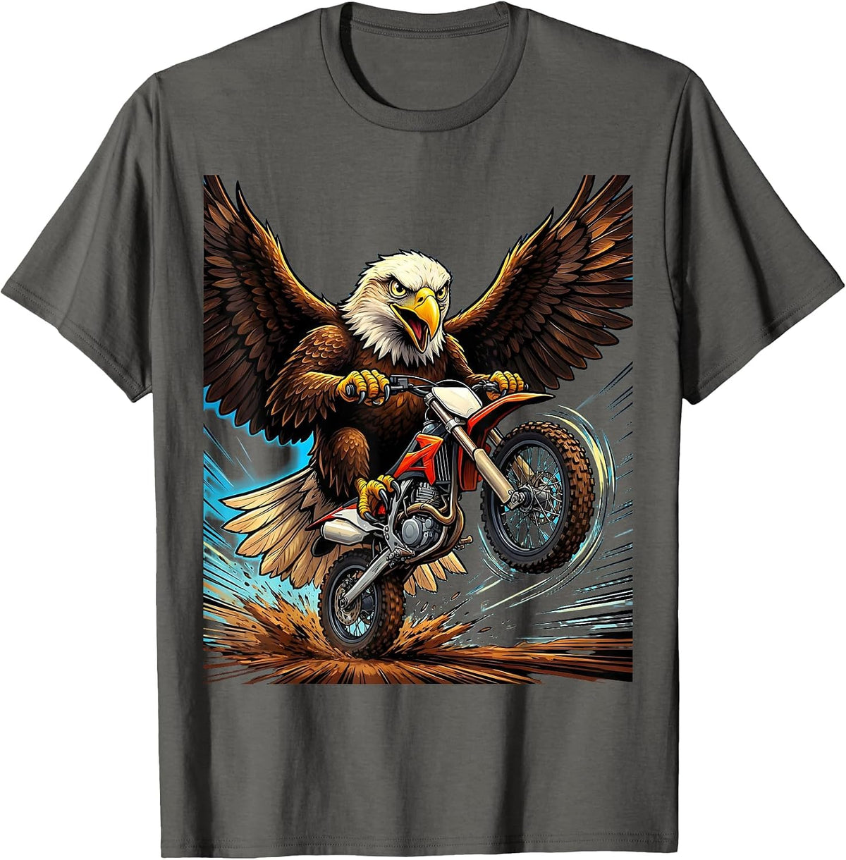 Eagle Carrying Dirt Bike Graphic Tee T-Shirt - Asphalt Grey