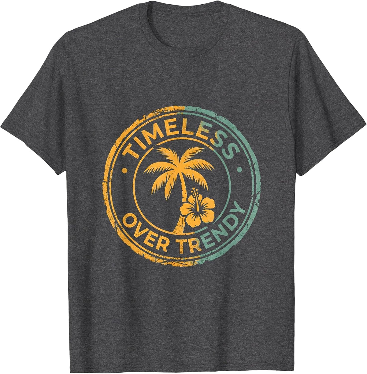 Timeless Over Trendy Vintage Graphic Design T-Shirt - Dark Heather Grey