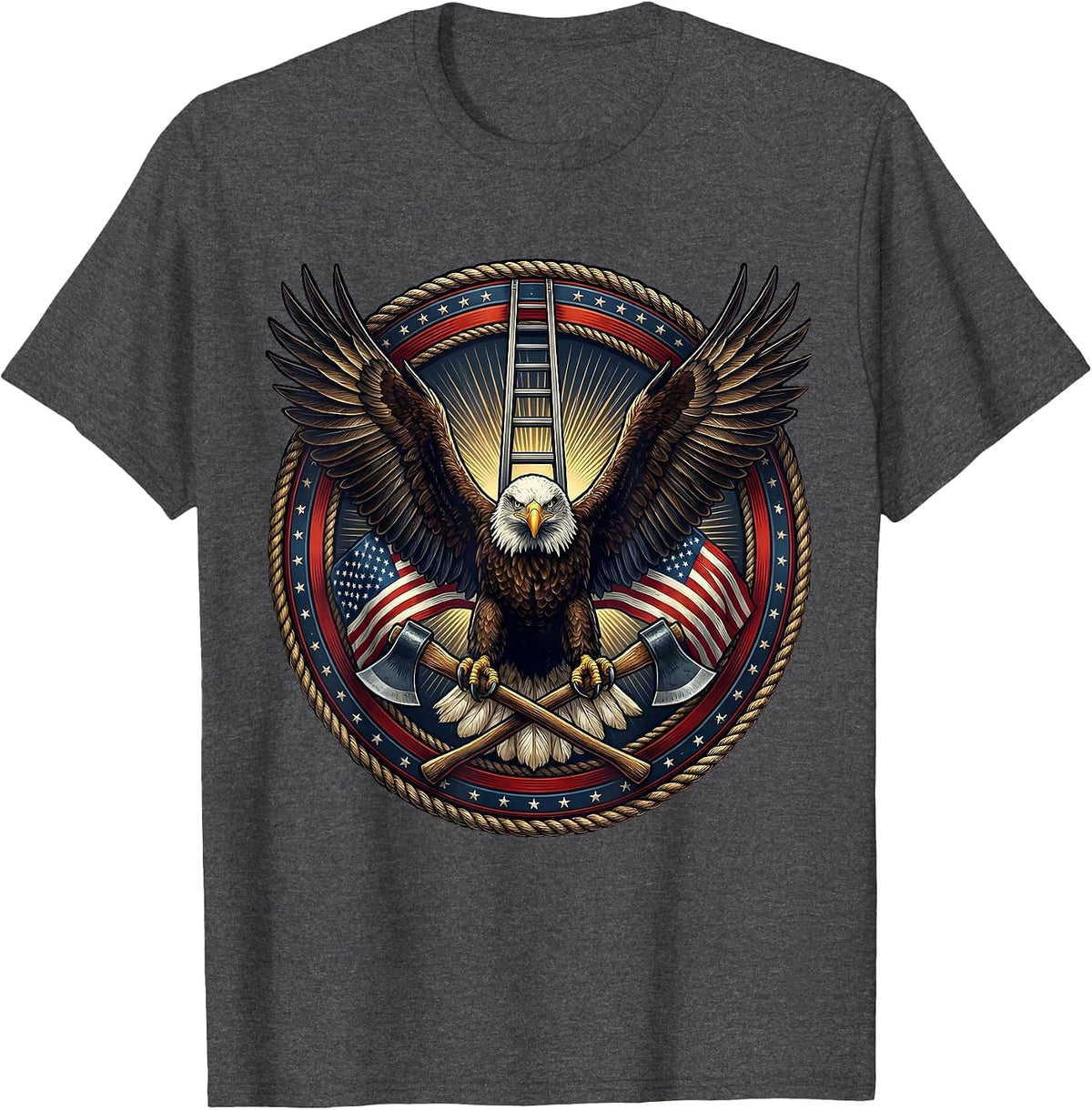 Men's Firefighter Eagle Crossed Axes and Ladder Graphic T-Shirt - Dark Heather Grey