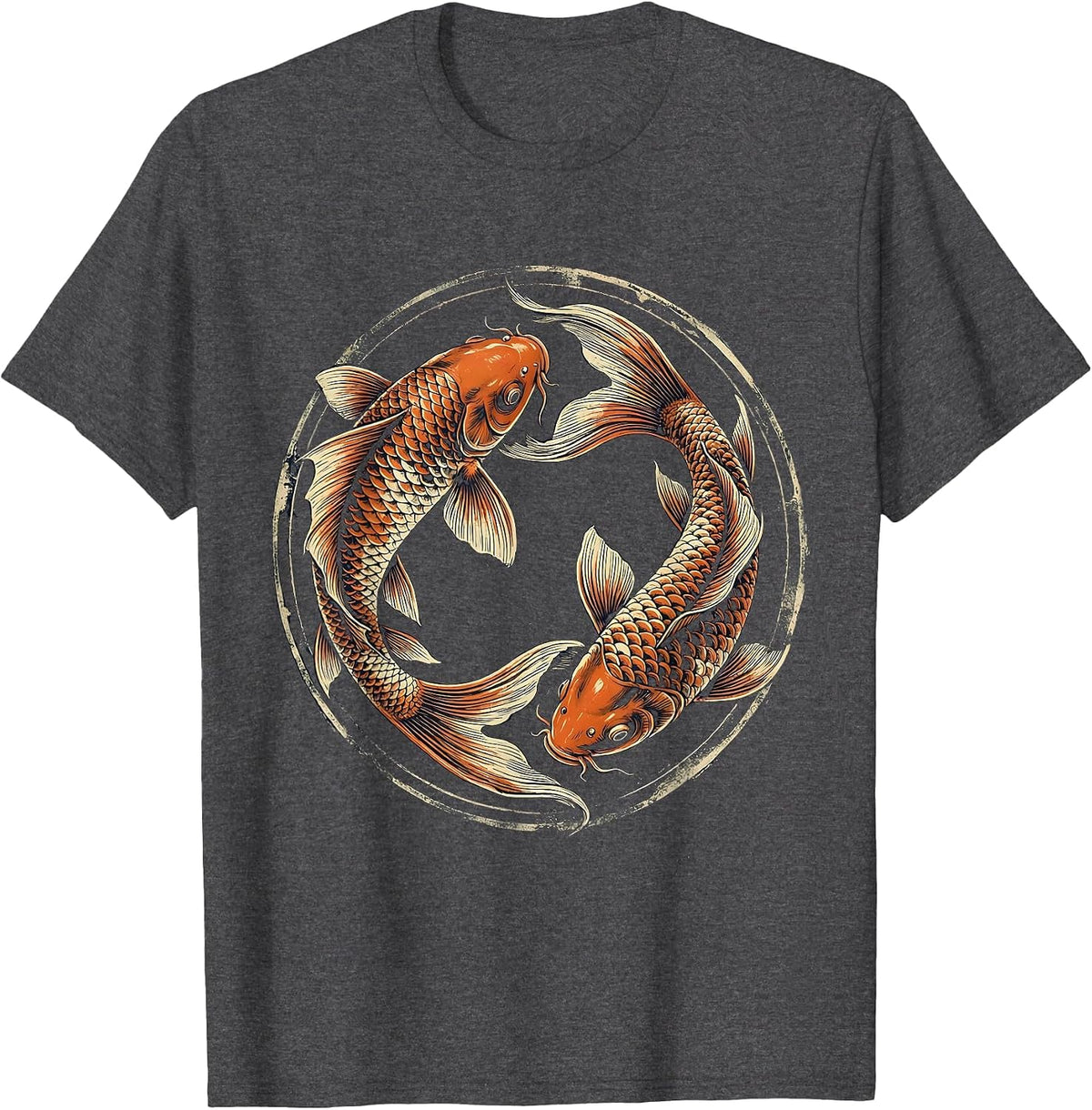 Koi Fish Yin Yang Balance Harmony Design T-Shirt - Dark Heather Grey