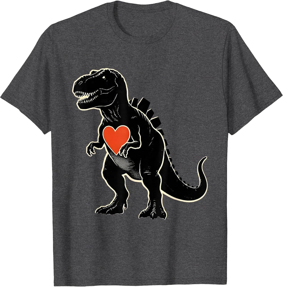 Men's T-Rex Heart Dinosaur Funny Toddler Boys Valentines Day T-Shirt - Dark Heather Grey