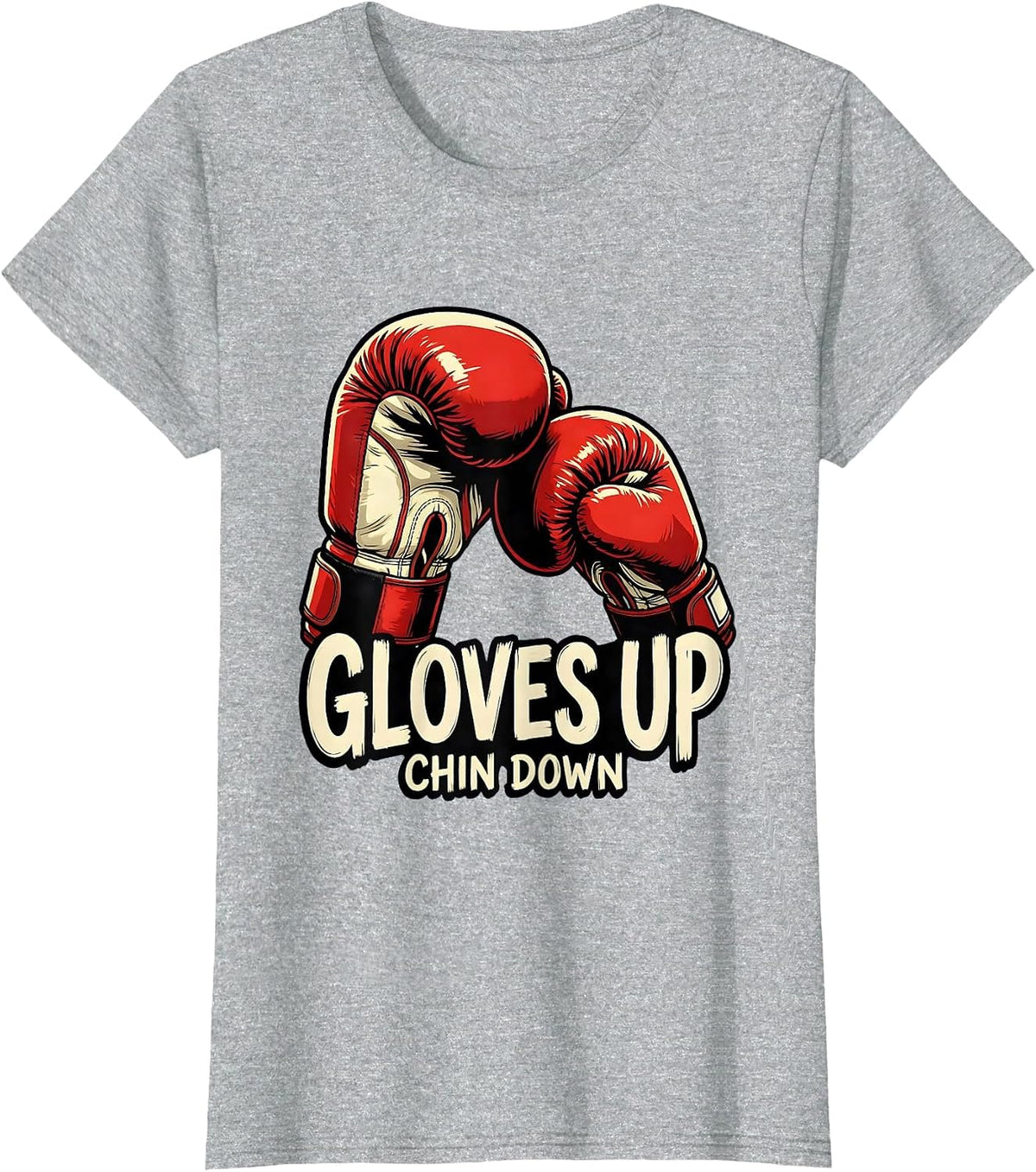 Gloves Up Chin Down Boxing Graphic Design T-Shirt - Heather Grey