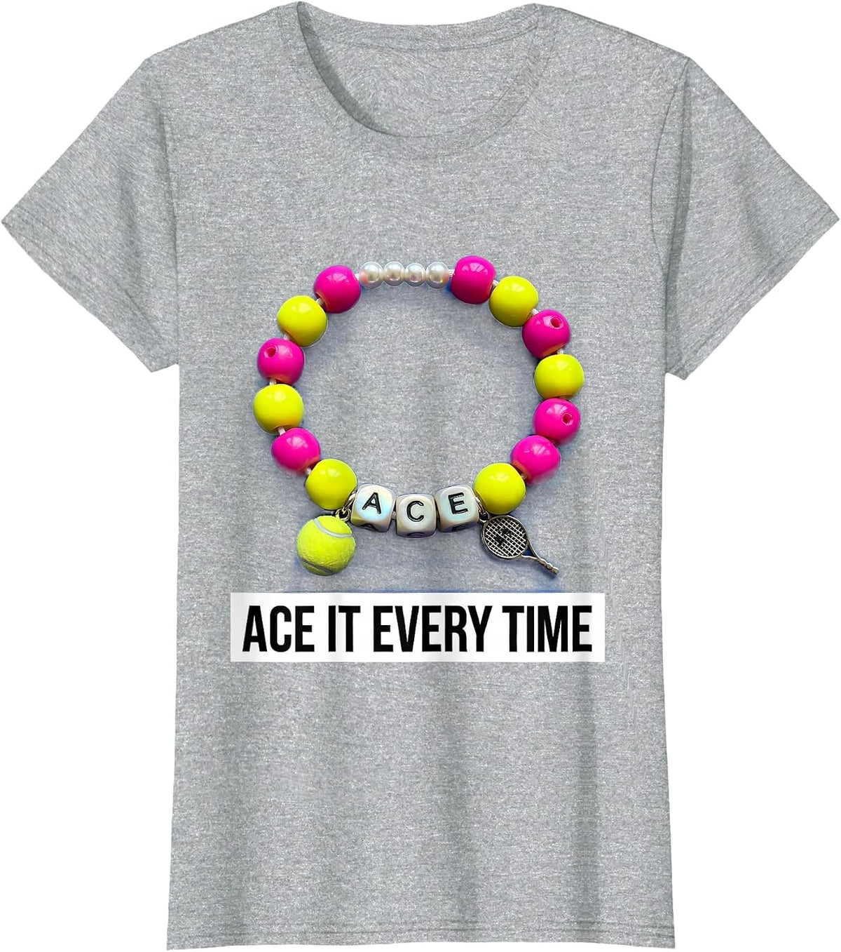 Ace It Every Time Tennis Graphic Design T-Shirt - Heather Grey