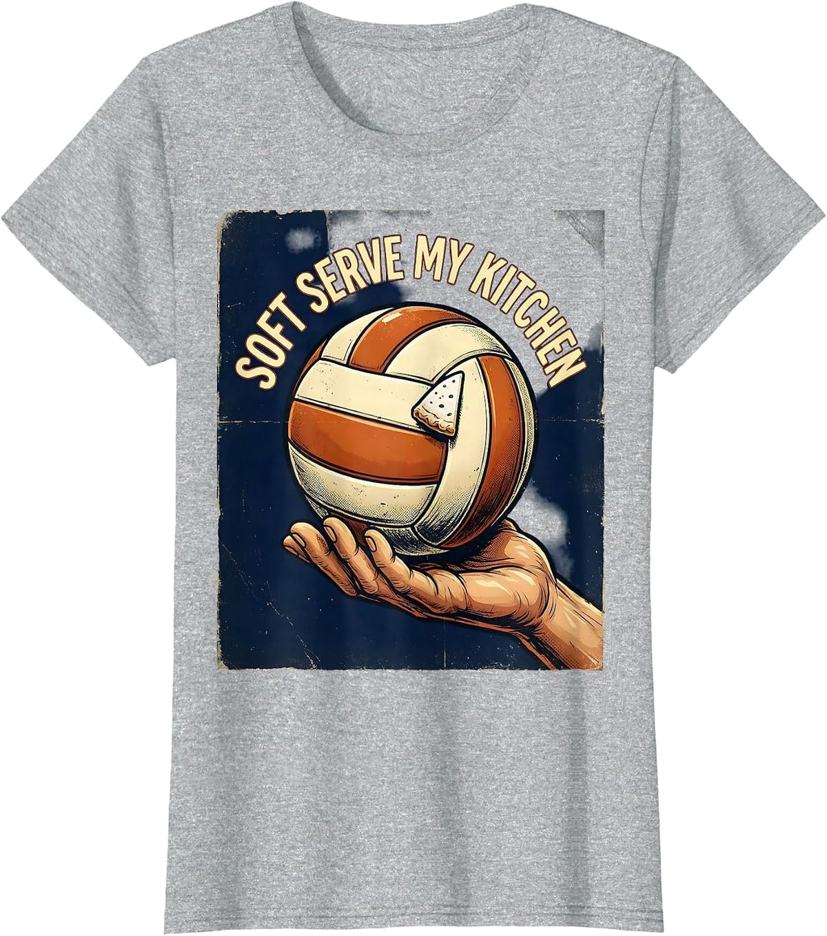 Soft Serve My Kitchen Funny Vintage Volleyball T-Shirt - Heather Grey