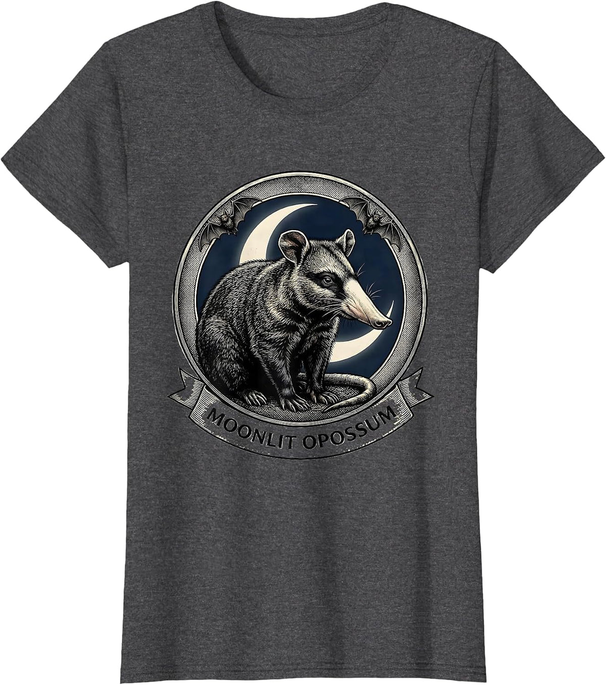 Women's Moonlit Opossum Vintage Gothic Halloween Spooky Moon Novelty T-Shirt - Dark Heather Grey