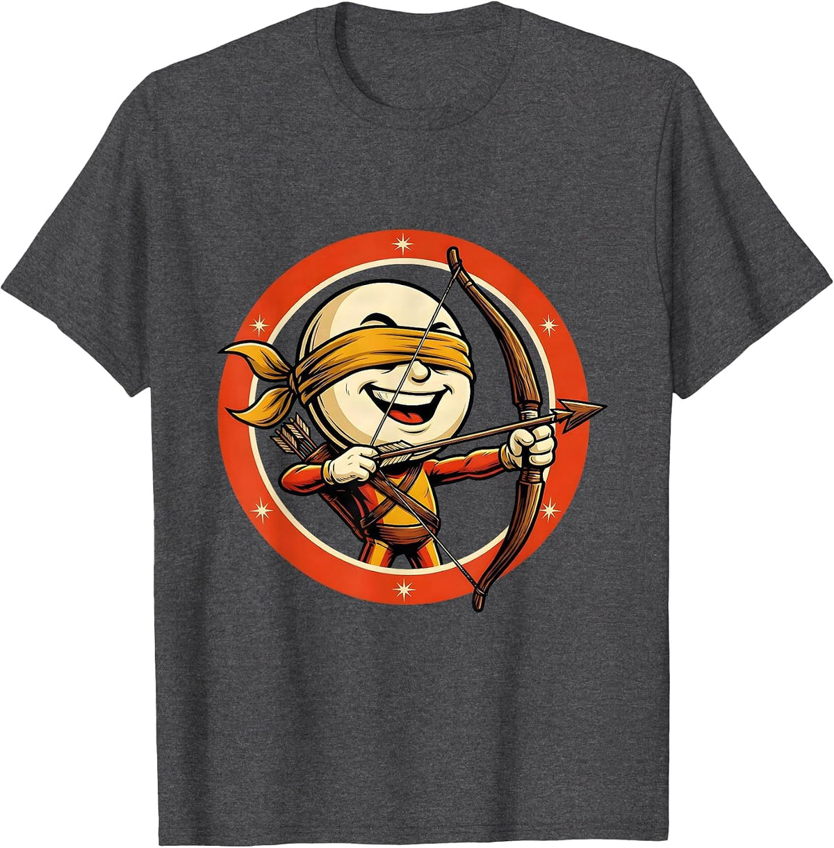 Blindfolded Archer Drawing Back Bow Graphic T-Shirt - Dark Heather Grey