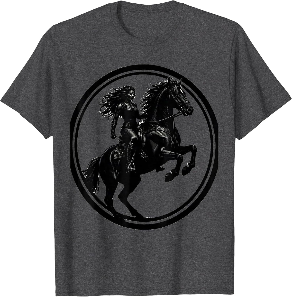 Fierce Rider Rearing Stallion Graphic Design T-Shirt - Dark Heather Grey
