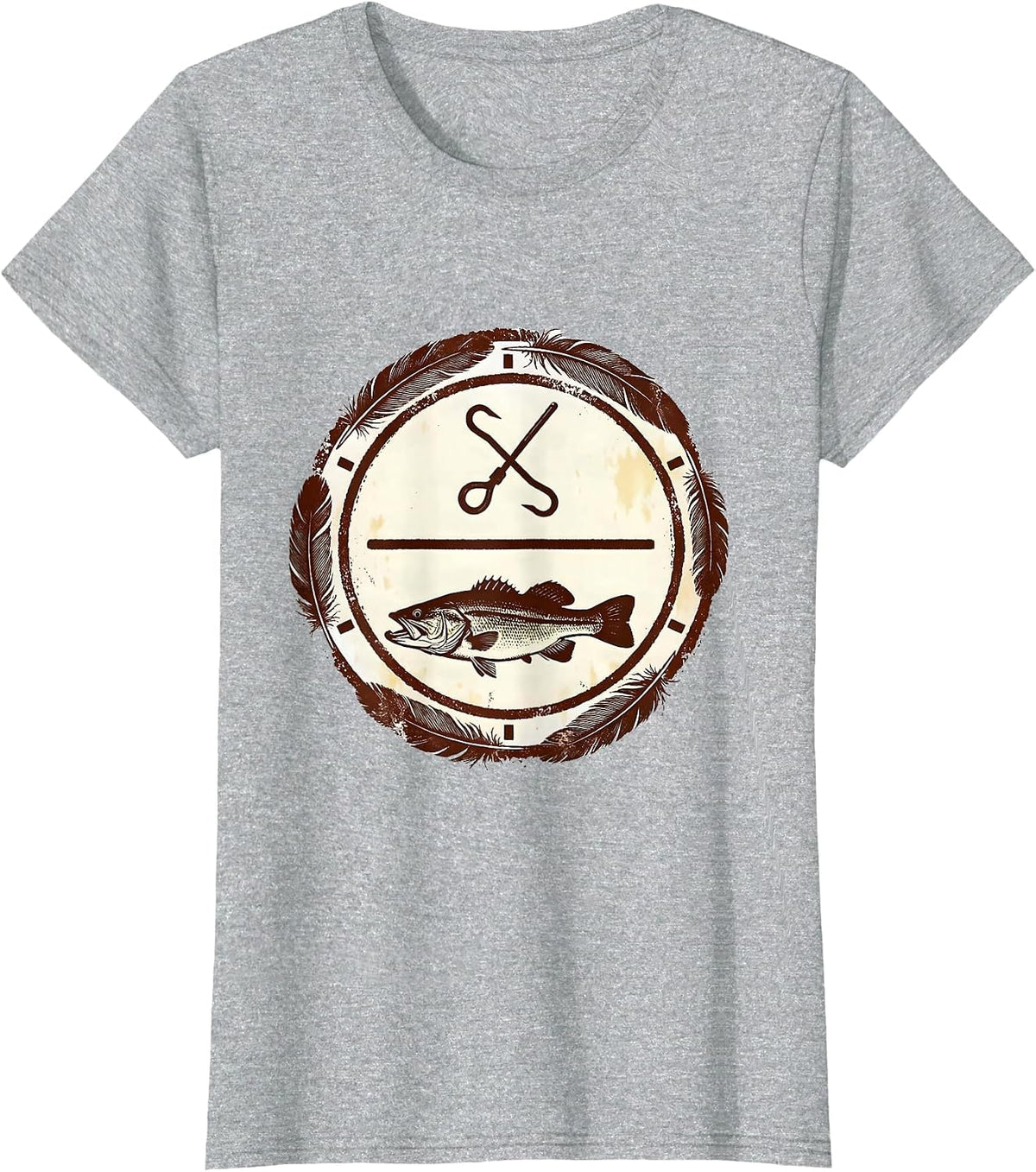 Broken Stamp Bass Fishing Badge Humor T-Shirt - Heather Grey