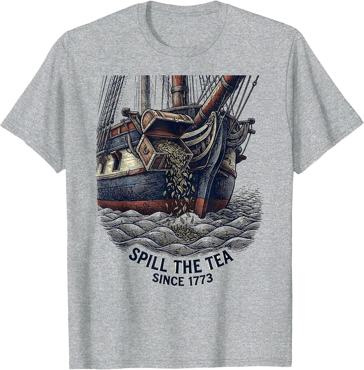 Men's Spill The Tea Since 1773 Funny History Teacher July 4th T-Shirt - Heather Grey