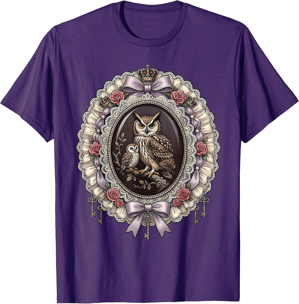 Big Little Owl and Owlet Graphic Design T-Shirt - Purple