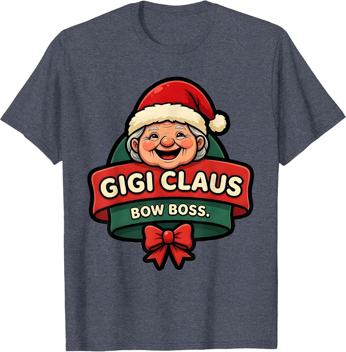 Gigi Claus Bow Boss Cartoon Grandma Santa Hat Family T-Shirt - Heather Blue