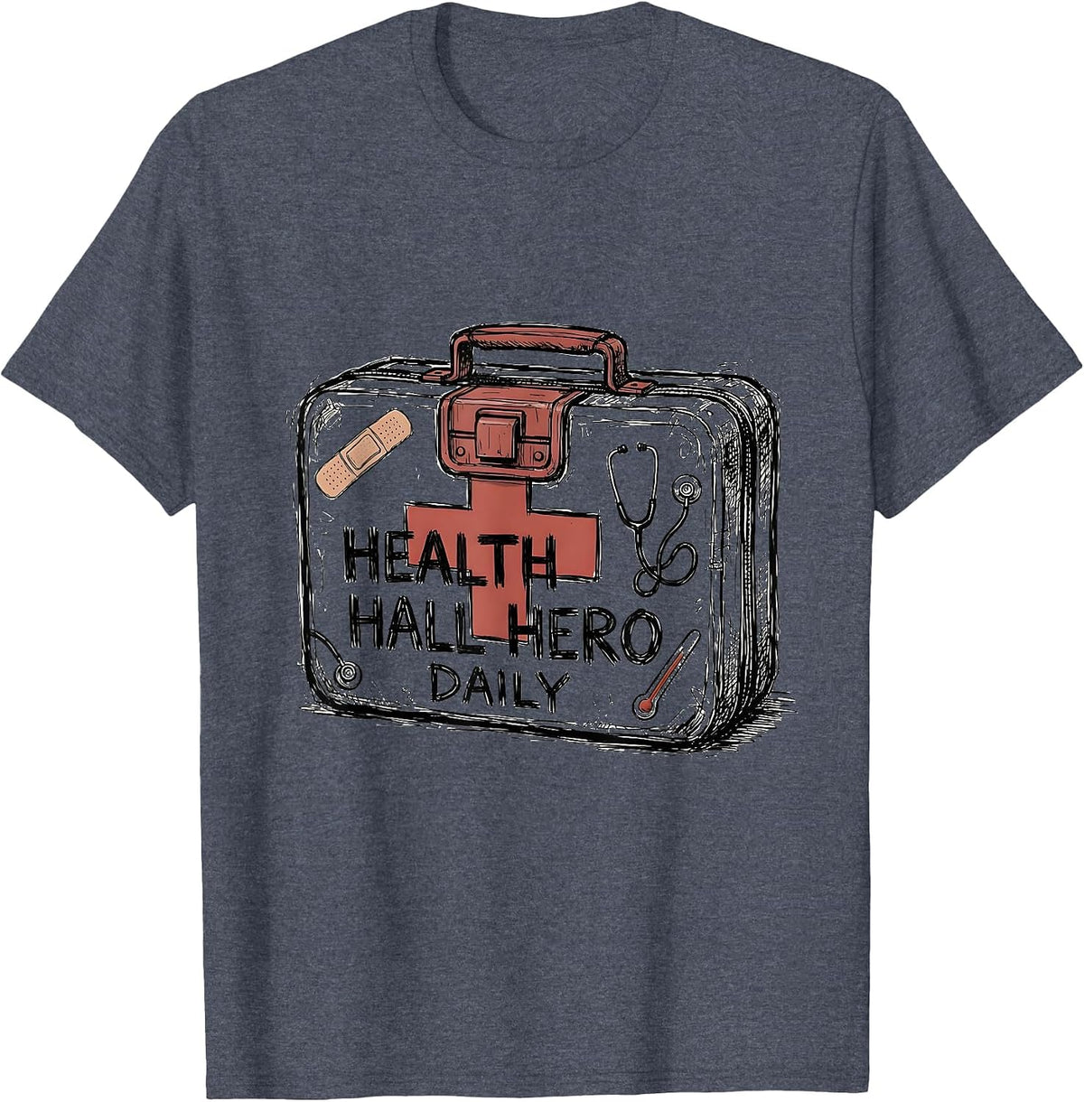 School Nurse Health Hall Hero Daily Design T-Shirt - Heather Blue