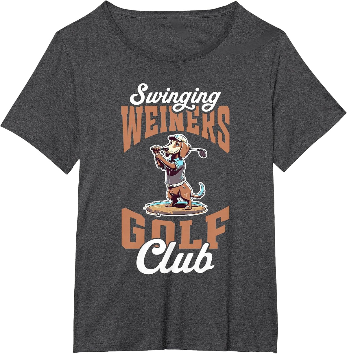 Swinging Weiners Golf Club Funny Golf Dachshund Dog Golfer T-Shirt - Dark Heather Grey