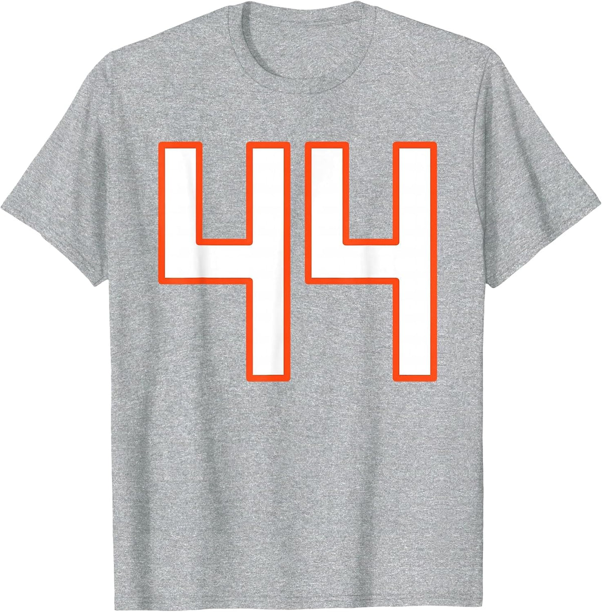 Orange and White Sports Number 44 Jersey Uniform Player Fan T-Shirt - Heather Grey