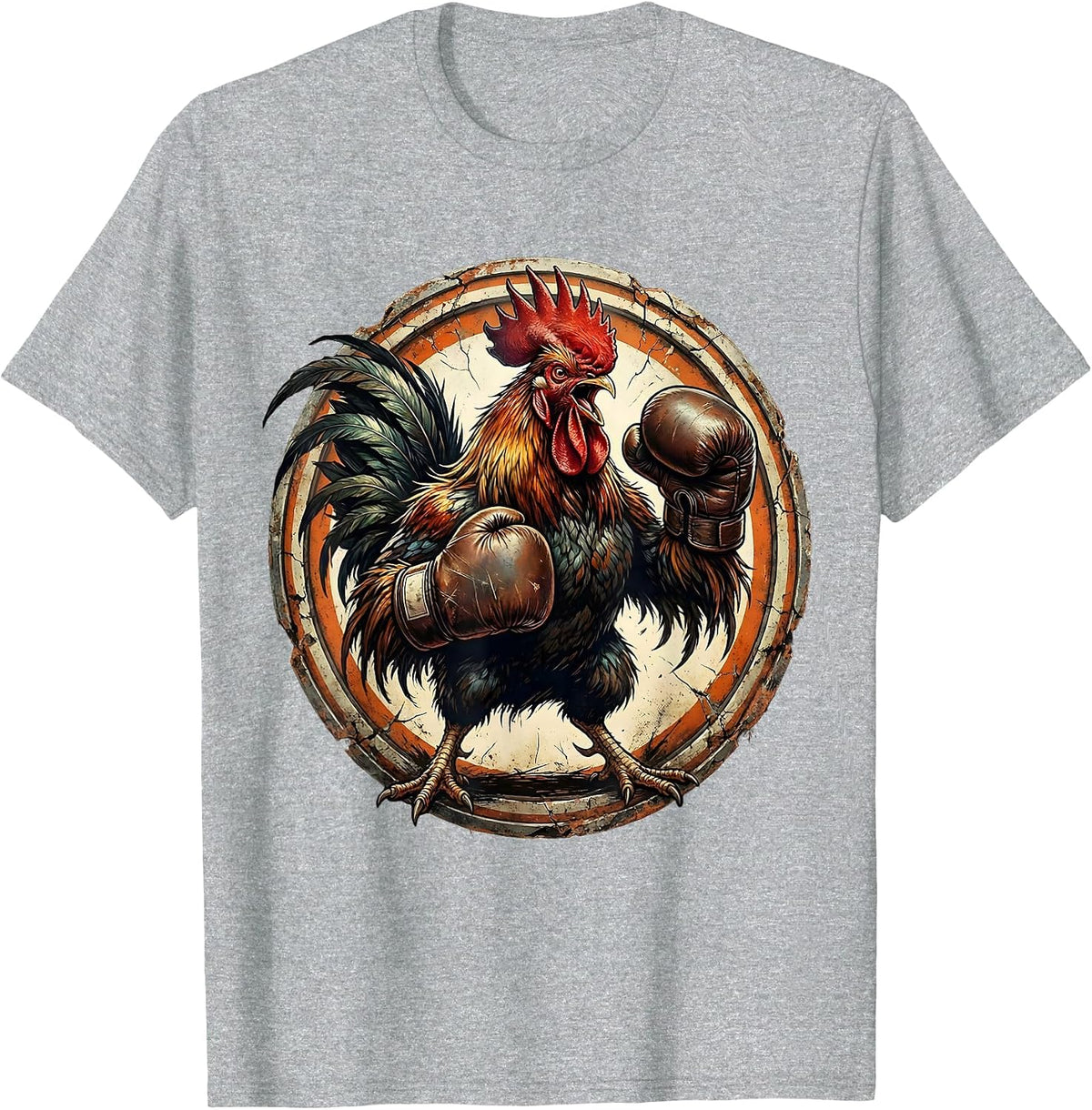 Men's Angry Rooster Boxing Gloves Novelty Graphic T-Shirt - Heather Grey
