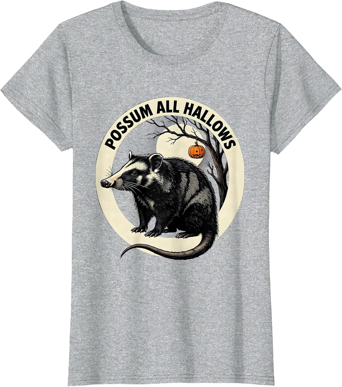 Possum All Hallows Vintage Opossum Halloween Spooky Moon T-Shirt - Heather Grey