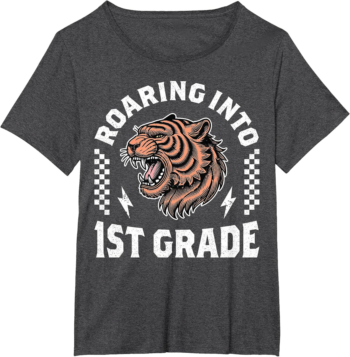 Roaring Into 1st Grade Roaring Tiger Back to School Boy Girl T-Shirt - Dark Heather Grey
