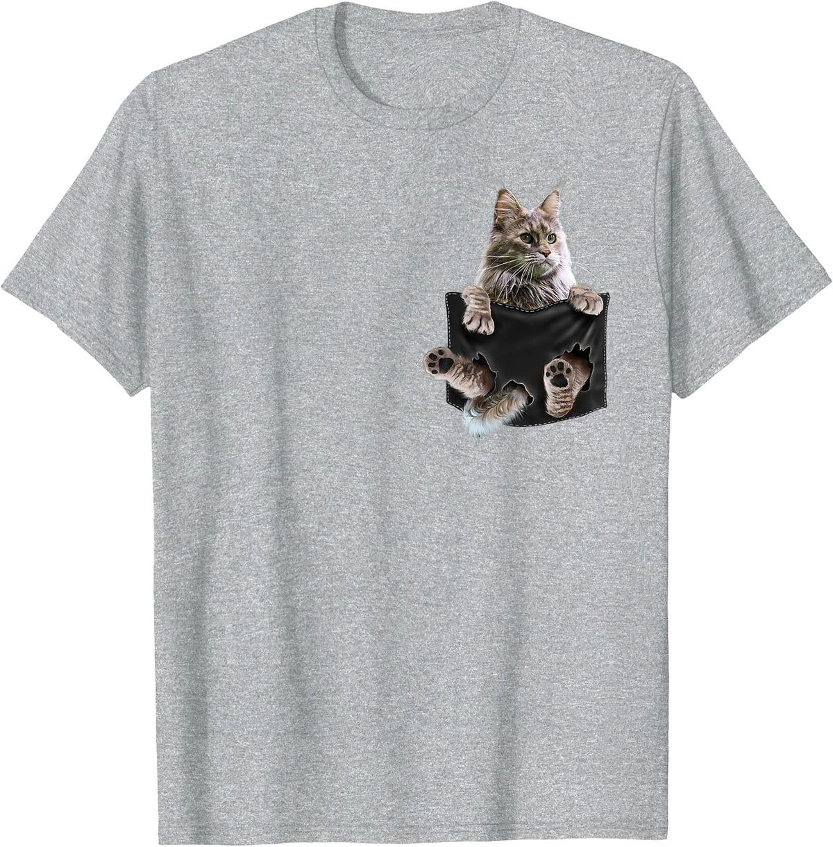 Maine Coon Cat in Pocket T-Shirt - Heather Grey