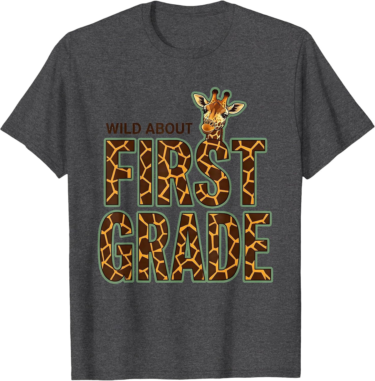 Wild About First Grade Playful Teacher Animal Print School T-Shirt - Dark Heather Grey