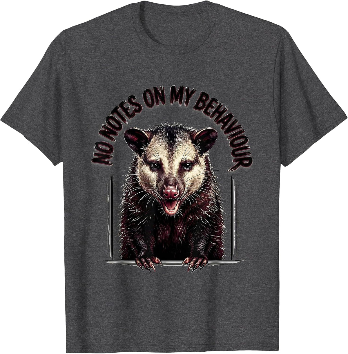 Men's No Notes On My Behaviour Funny Opossum Meme Wildlife Humor T-Shirt - Dark Heather Grey