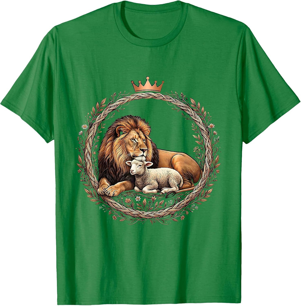 Men's Jesus Is King Lion and Lamb Resting Together T-Shirt - Kelly Green