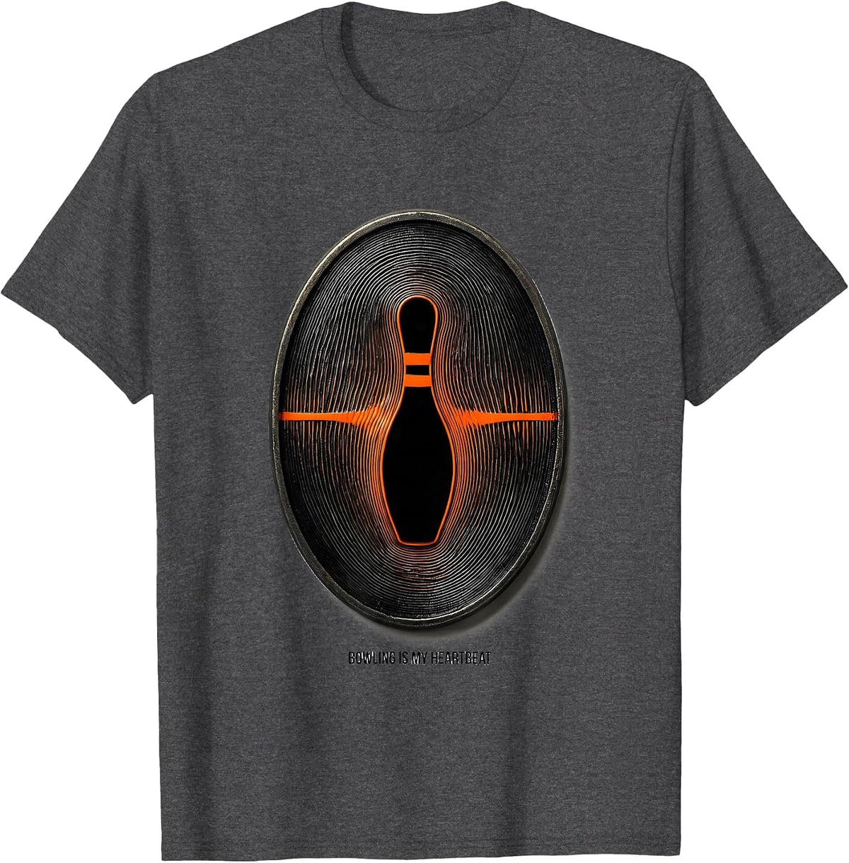 Bowling Is My Heartbeat Op Art Moire Hobby Passion Icon T-Shirt - Dark Heather Grey