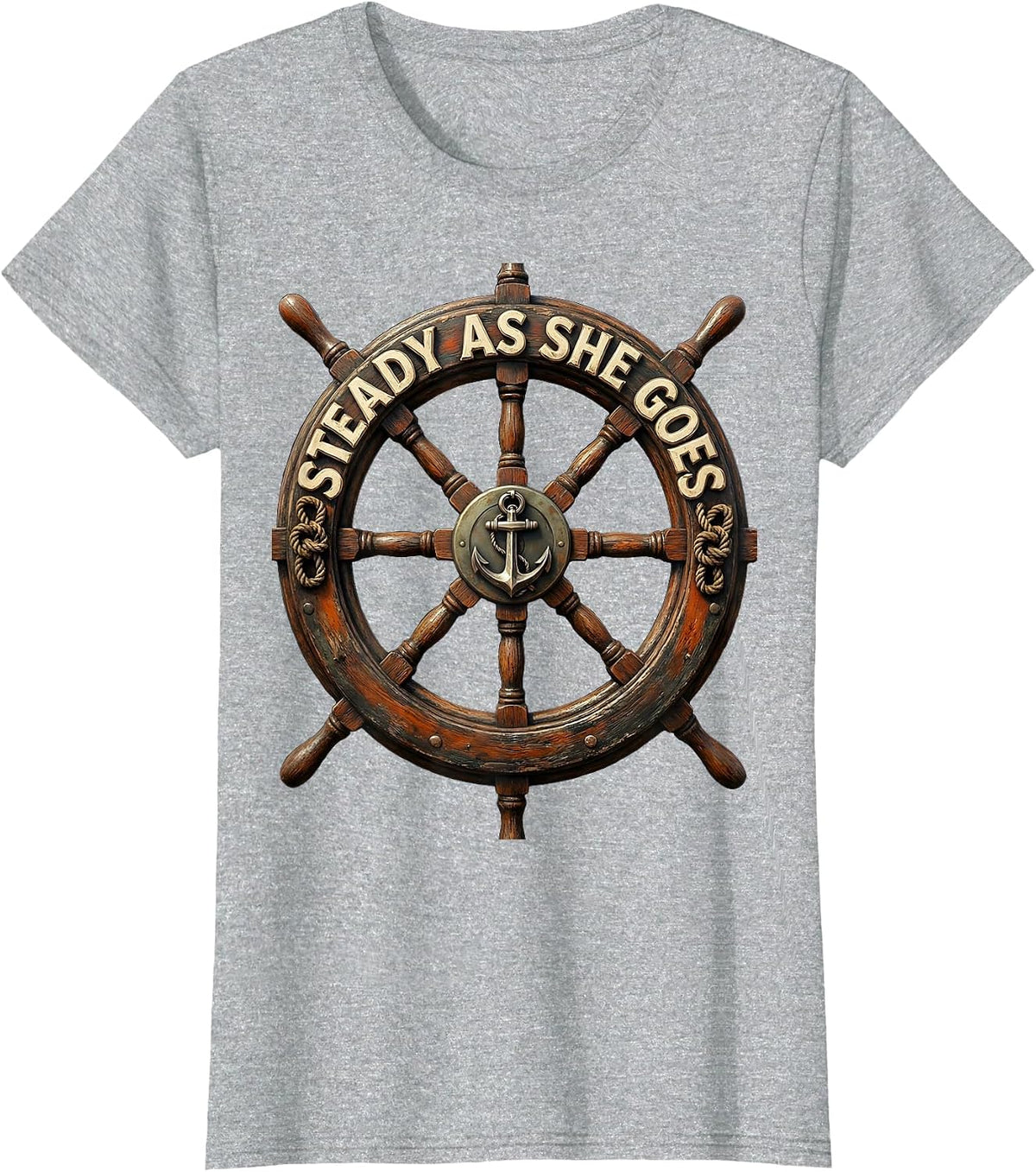 Steady As She Goes Navy Nautical Design T-Shirt - Heather Grey