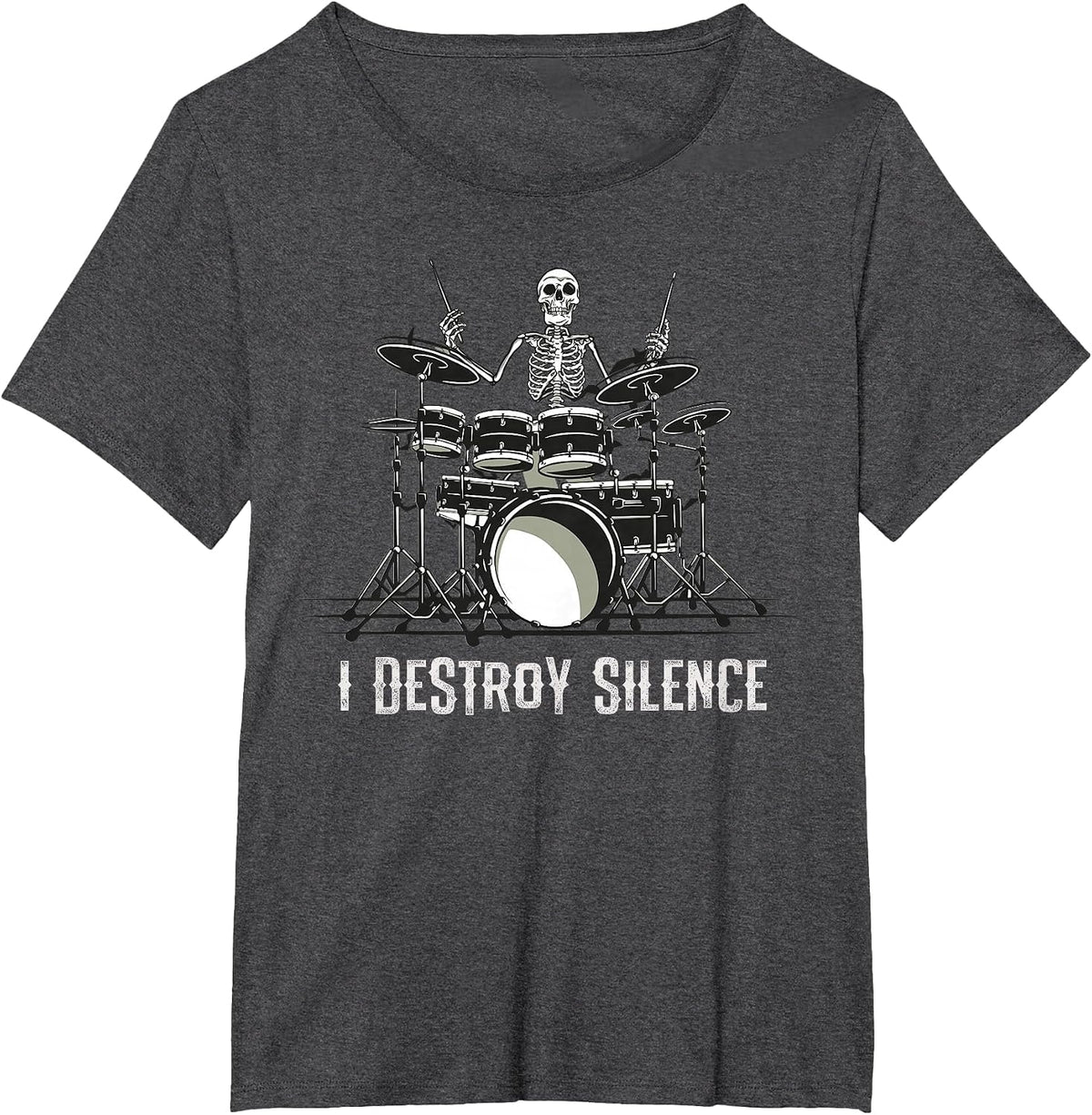 Skeleton Drummer Skull Drum Set Metal Rock Band T-Shirt - Dark Heather Grey
