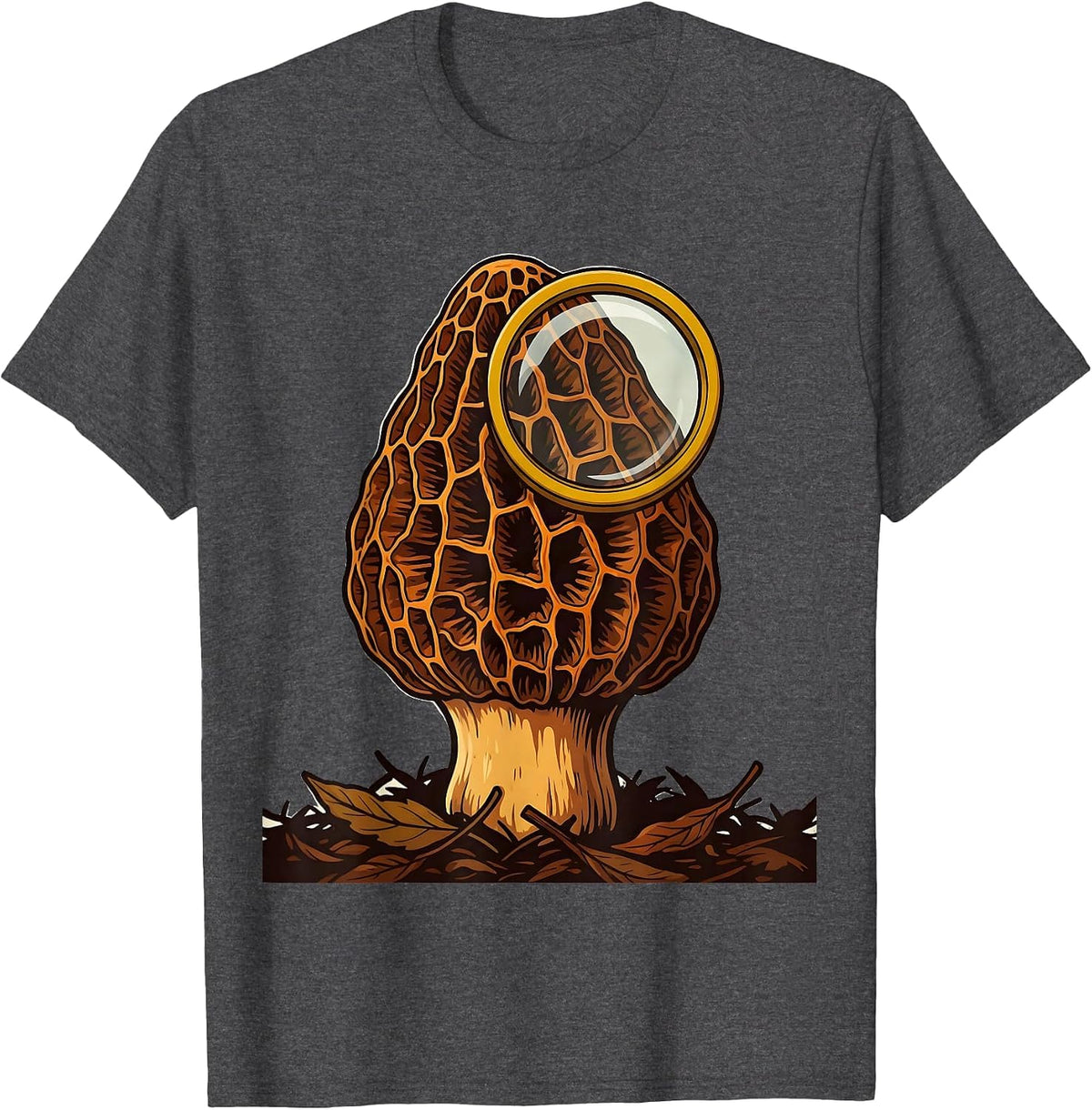 Morel Mushroom Retro 70s Forager Gift T-Shirt - Dark Heather Grey