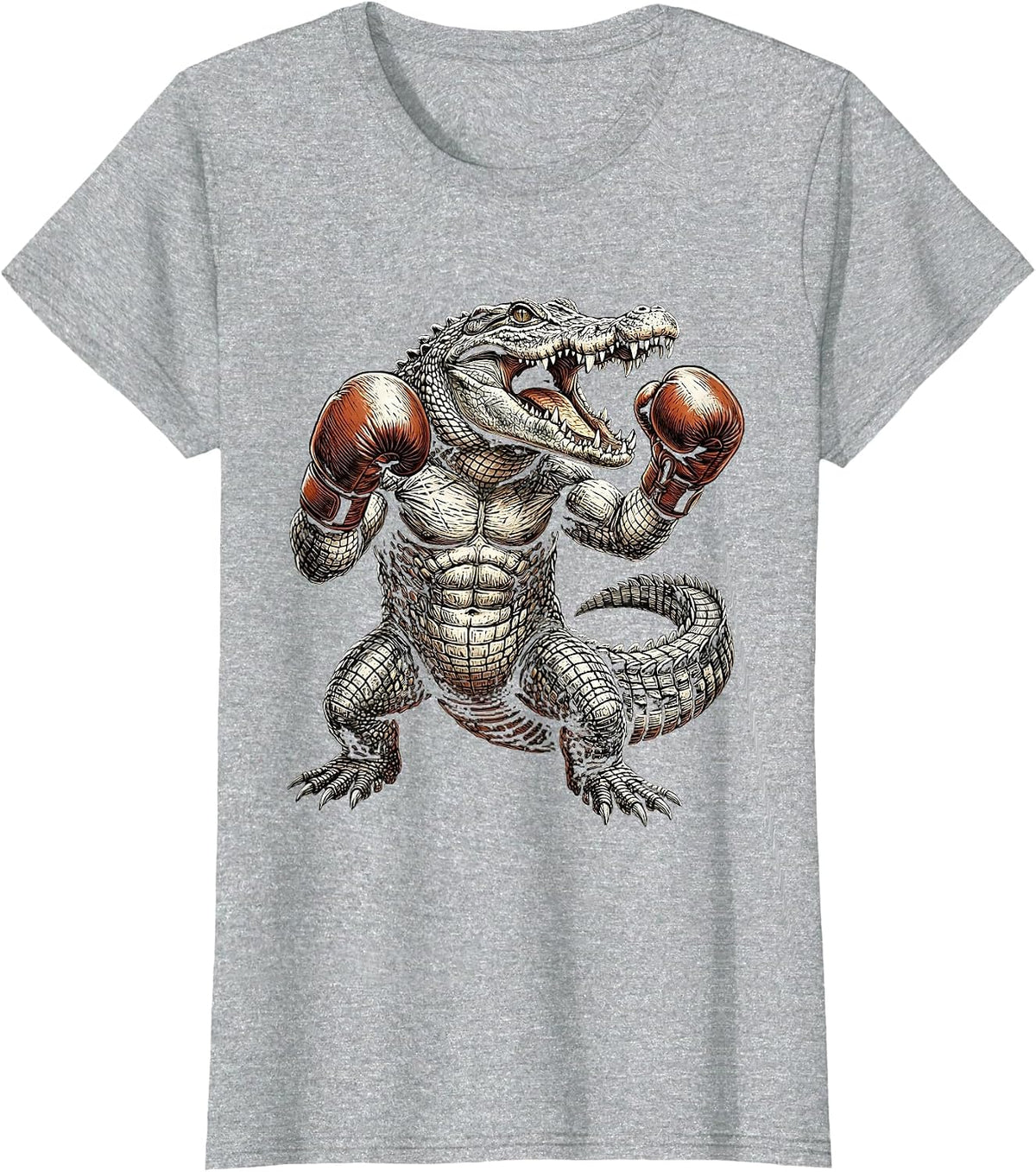 Gator Boxing Gloves Fighter Illustration T-Shirt - Heather Grey