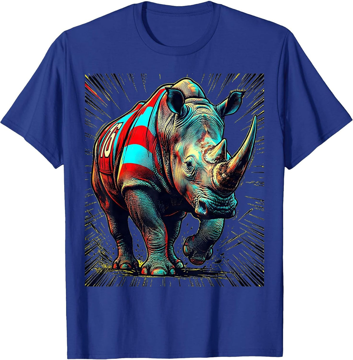 Charging Rhino Rugby Jersey Graphic T-Shirt - Royal Blue