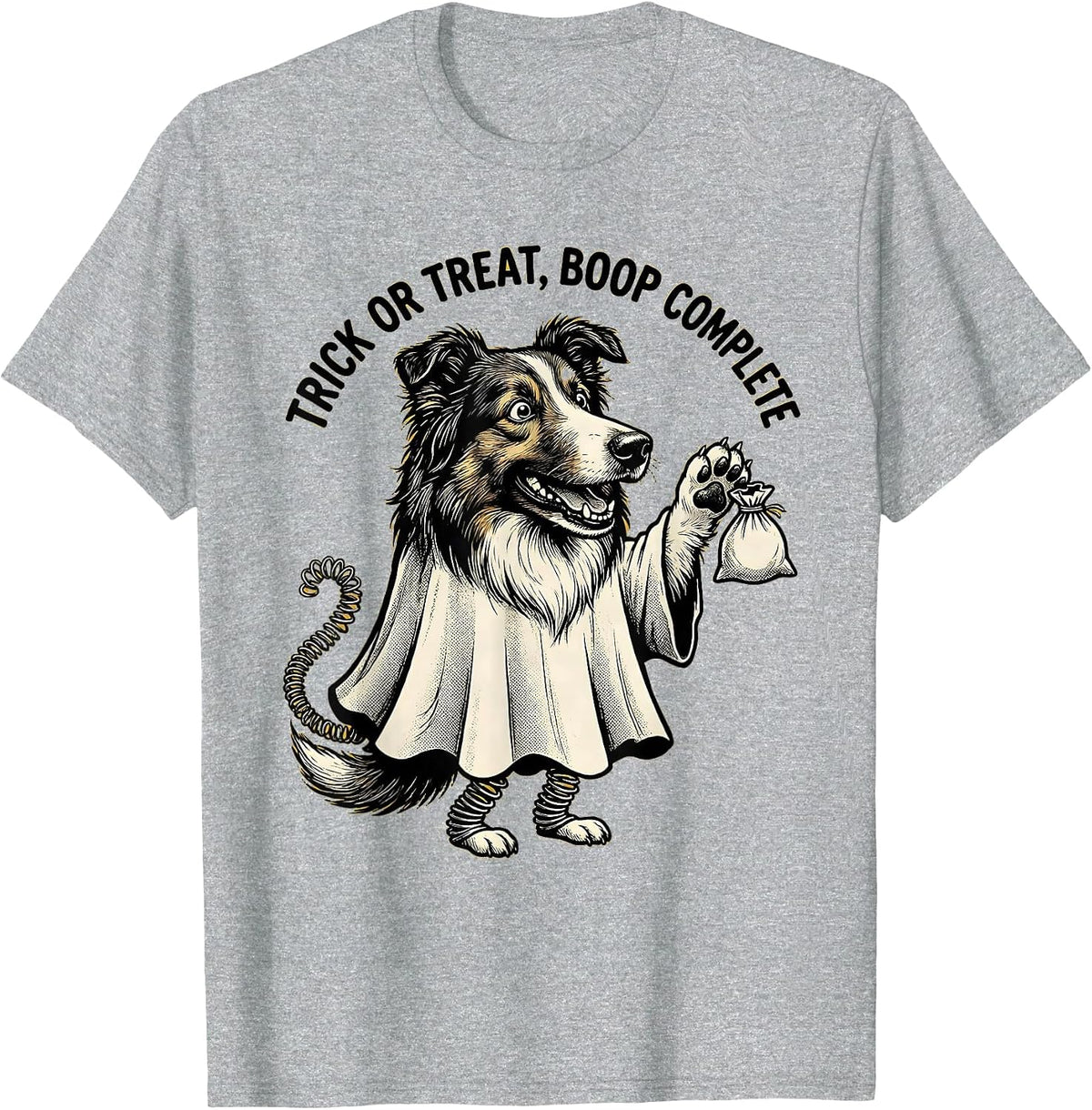 Men's Trick Or Treat Boop Complete Retro Cartoon Ghost Dog T-Shirt - Heather Grey