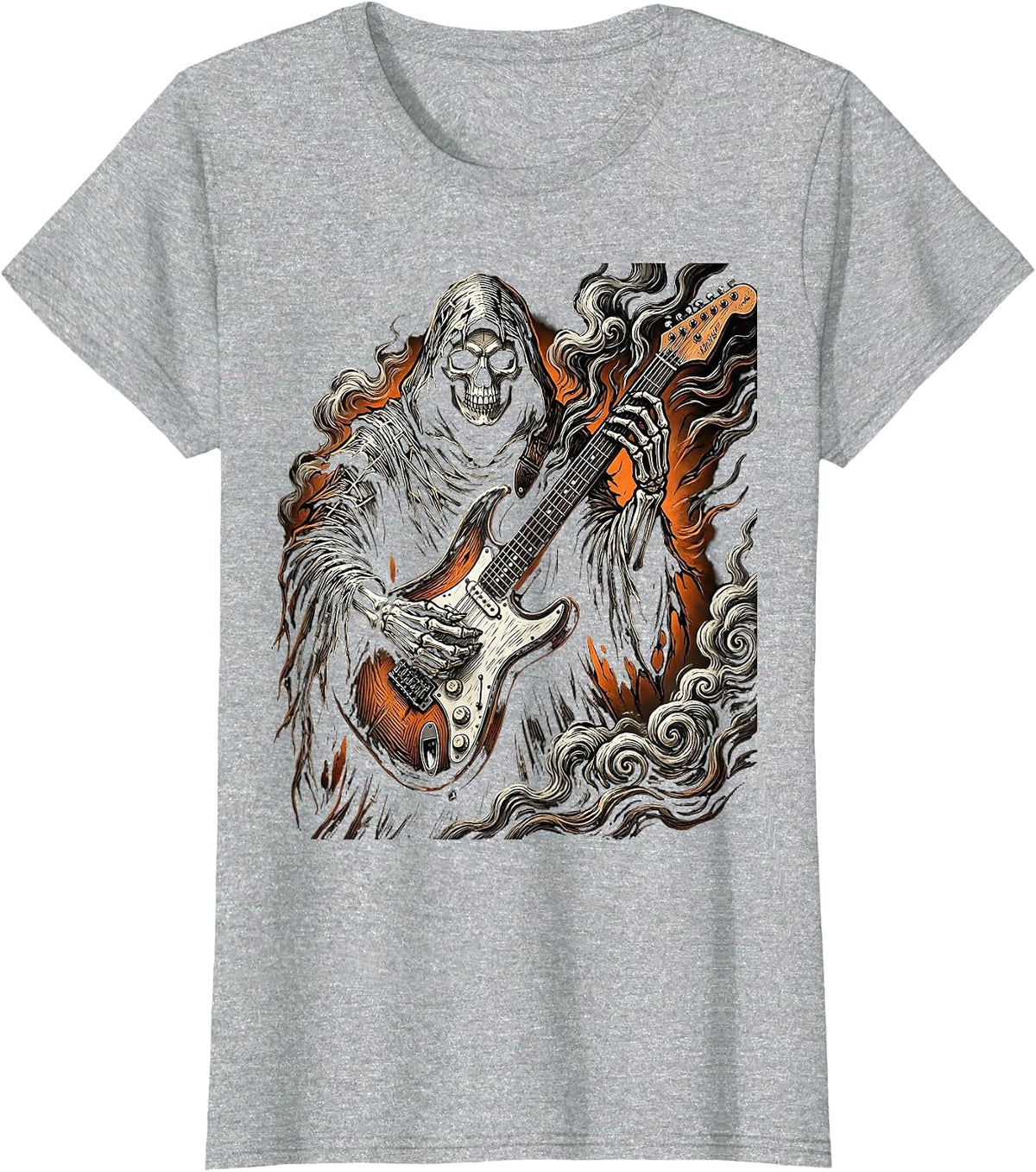 Grim Reaper Electric Guitar Halloween Design T-Shirt - Heather Grey