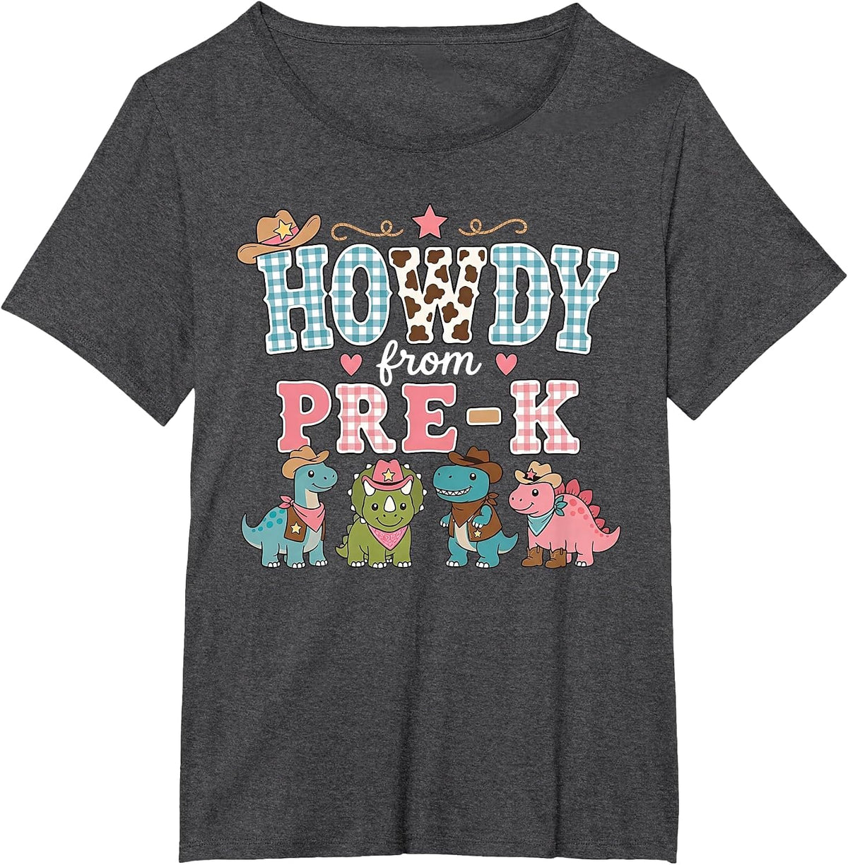 Howdy from Pre-k Western Dinosaur Preschool Teacher Team T-Shirt - Dark Heather Grey
