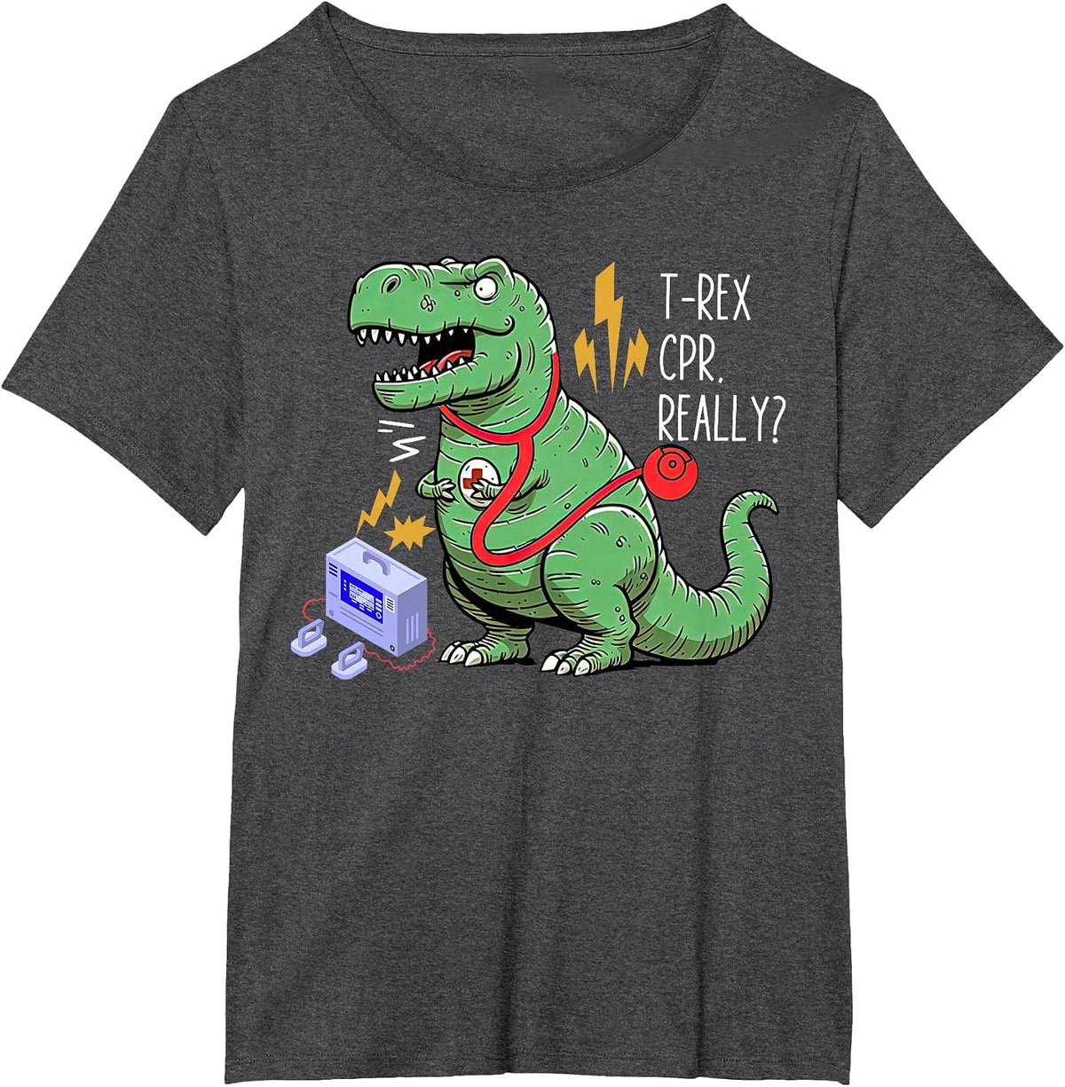 T-Rex CPR Really Dinosaur EMS Paramedic EMT Nurse T-Shirt - Dark Heather Grey