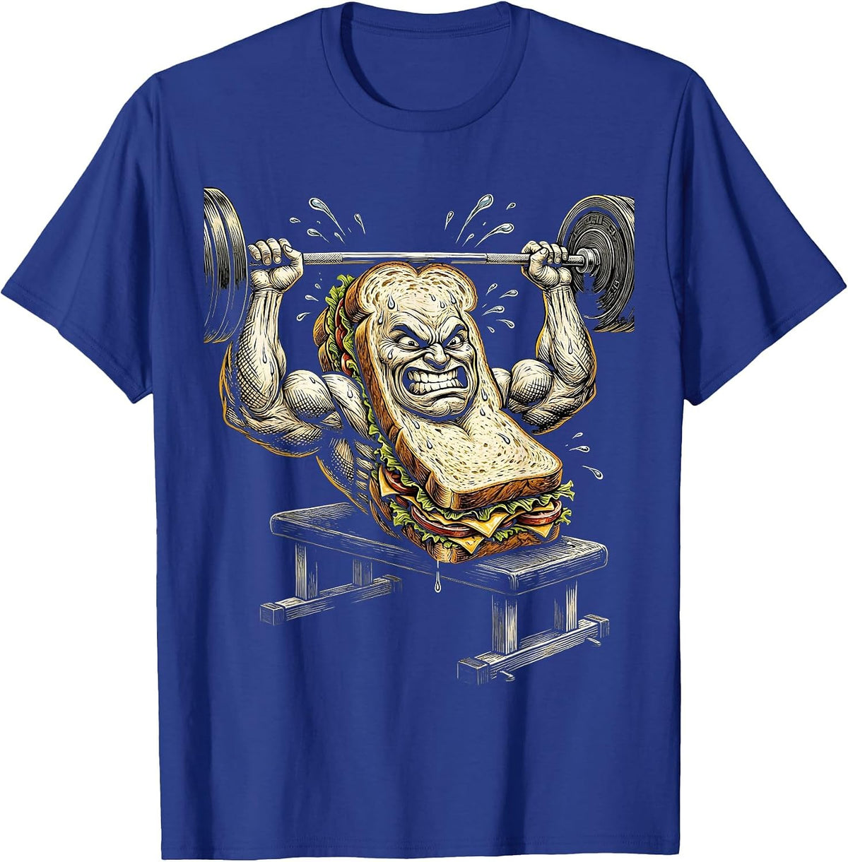 Men's Sandwich Powerlifter Funny Gym Weightlifting Tee T-Shirt - Royal Blue