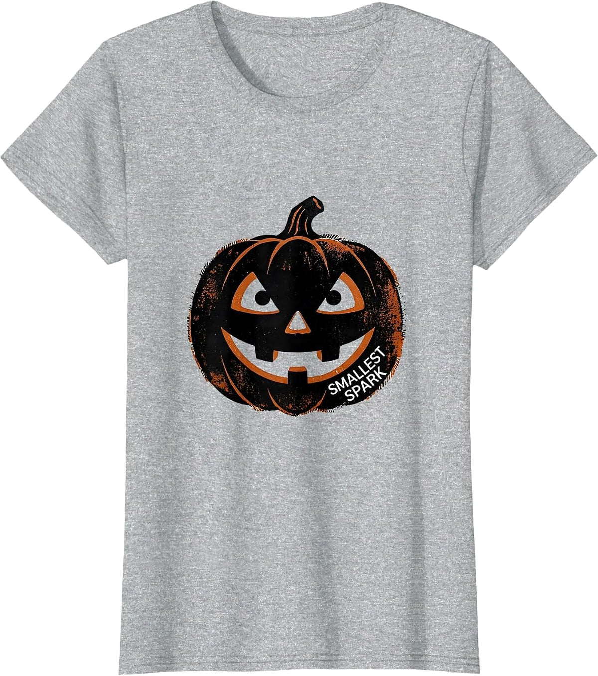 Women's Smallest Spark Rubber Stamp Vintage Jack O Lantern Halloween T-Shirt - Heather Grey