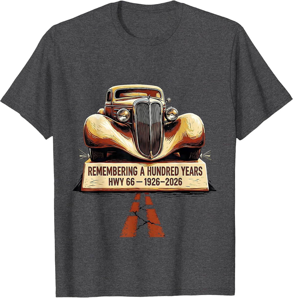 Men's Remembering A Hundred Years Hwy 66 Vintage T-Shirt - Dark Heather Grey
