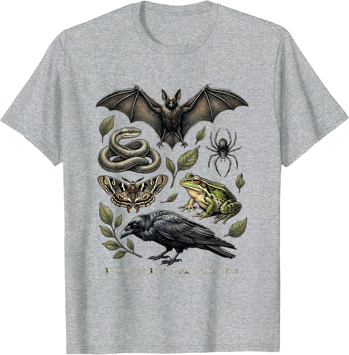 Men's Be Kind To Bats Snakes Spiders Nature Lover Gift T-Shirt - Heather Grey