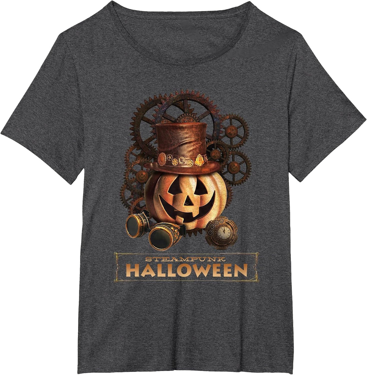 Steampunk Halloween Costumes Jack O Lantern Pumpkin Face T-Shirt - Dark Heather Grey