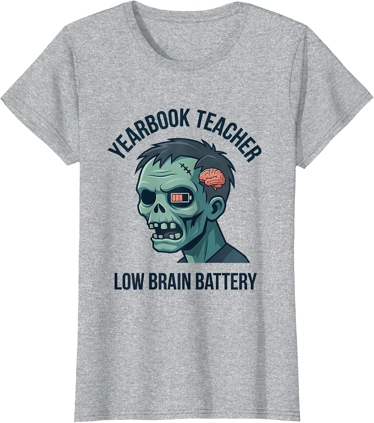 Women's Yearbook Teacher Low Brain Battery Funny Zombie Teacher T-Shirt - Heather Grey